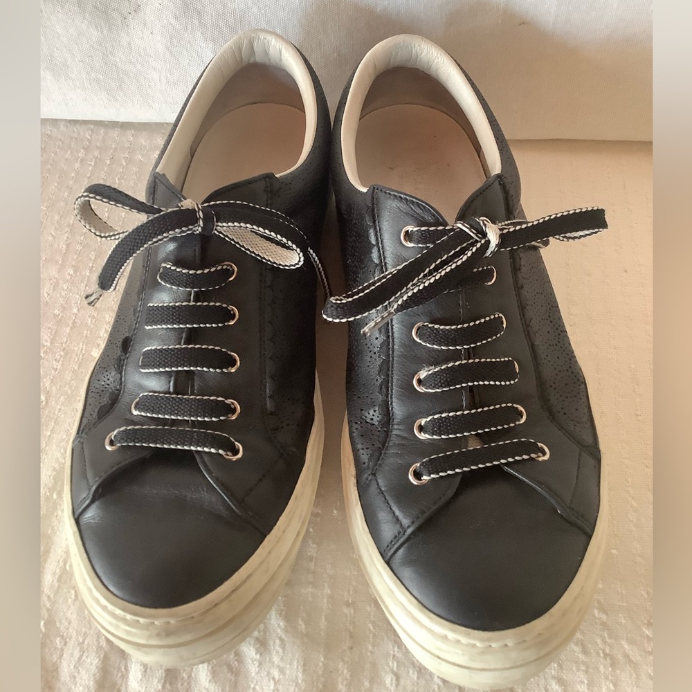 Salvatore Ferragamo Black Leather Laser-cut Sneakers Women’s Sz 7